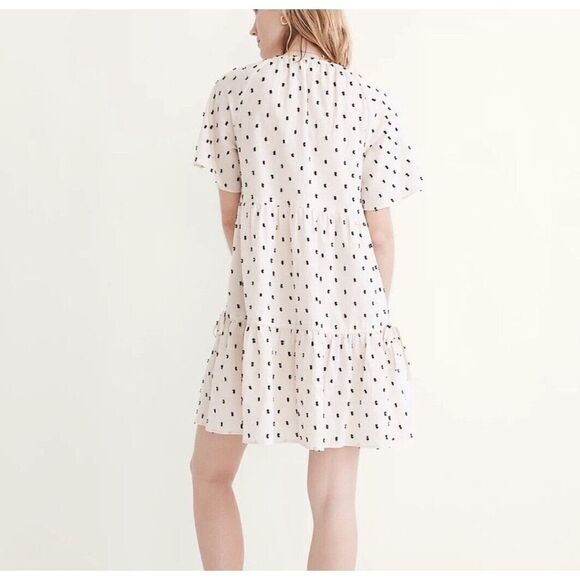 MADEWELL Womens Beige Cotton-Linen Lorelei Mini Dress NEW Clip-Dot NE768 Small S - Picture 2 of 11